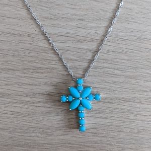Blue Turquoise Silver Cross Necklace